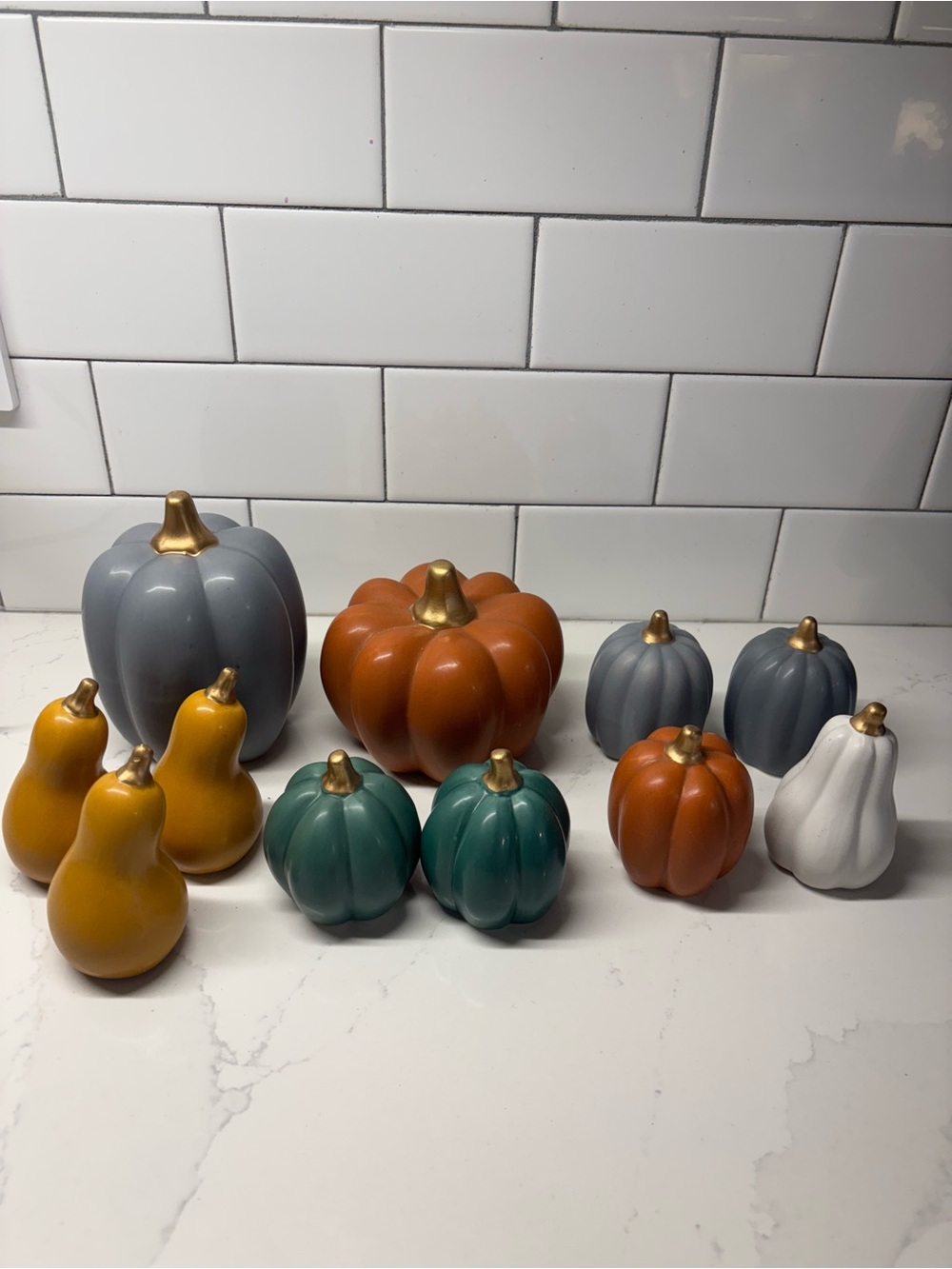Target Ceramic Pumpkin and Gourd Set - Gray, Orange, Mustard, Teal, White